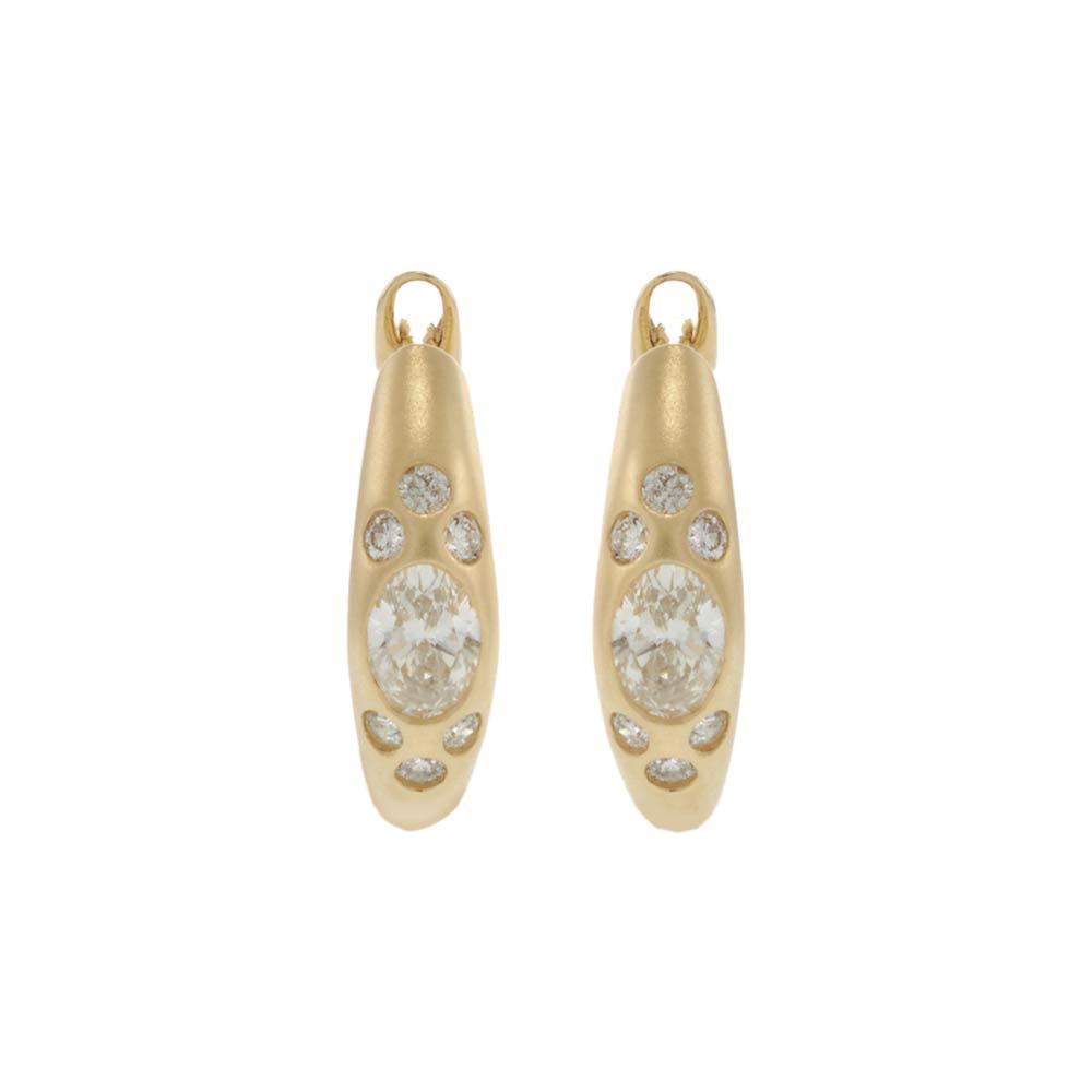 14KT Yellow Gold Round & Oval Diamond Huggie Hoop Earrings