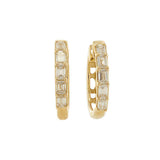14KT Yellow Gold Baguette Diamond Huggie Hoop Earrings