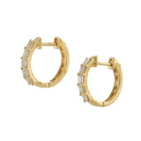 14KT Yellow Gold Baguette Diamond Huggie Hoop Earrings