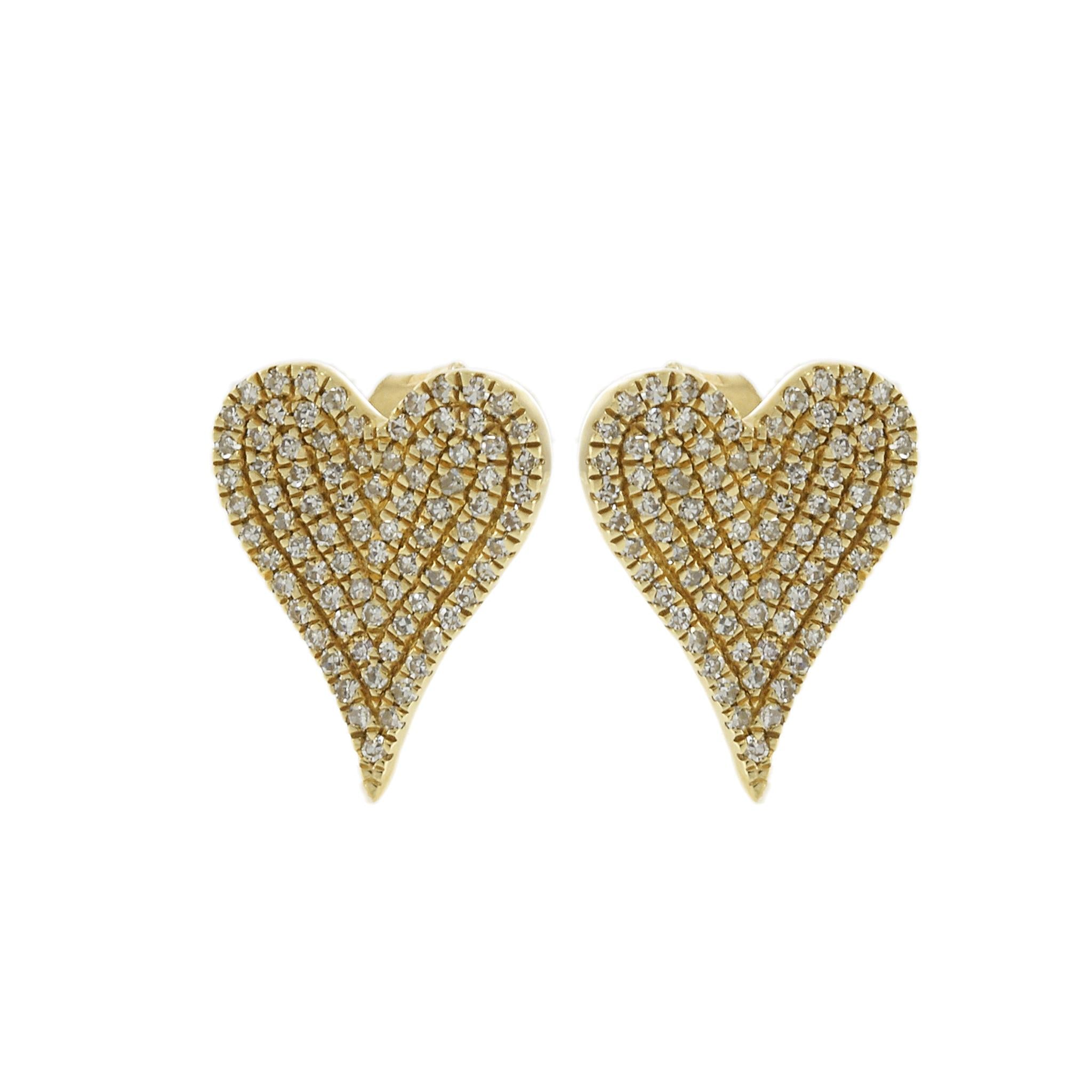 14KT Yellow Gold Pave Heart Diamond Earrings