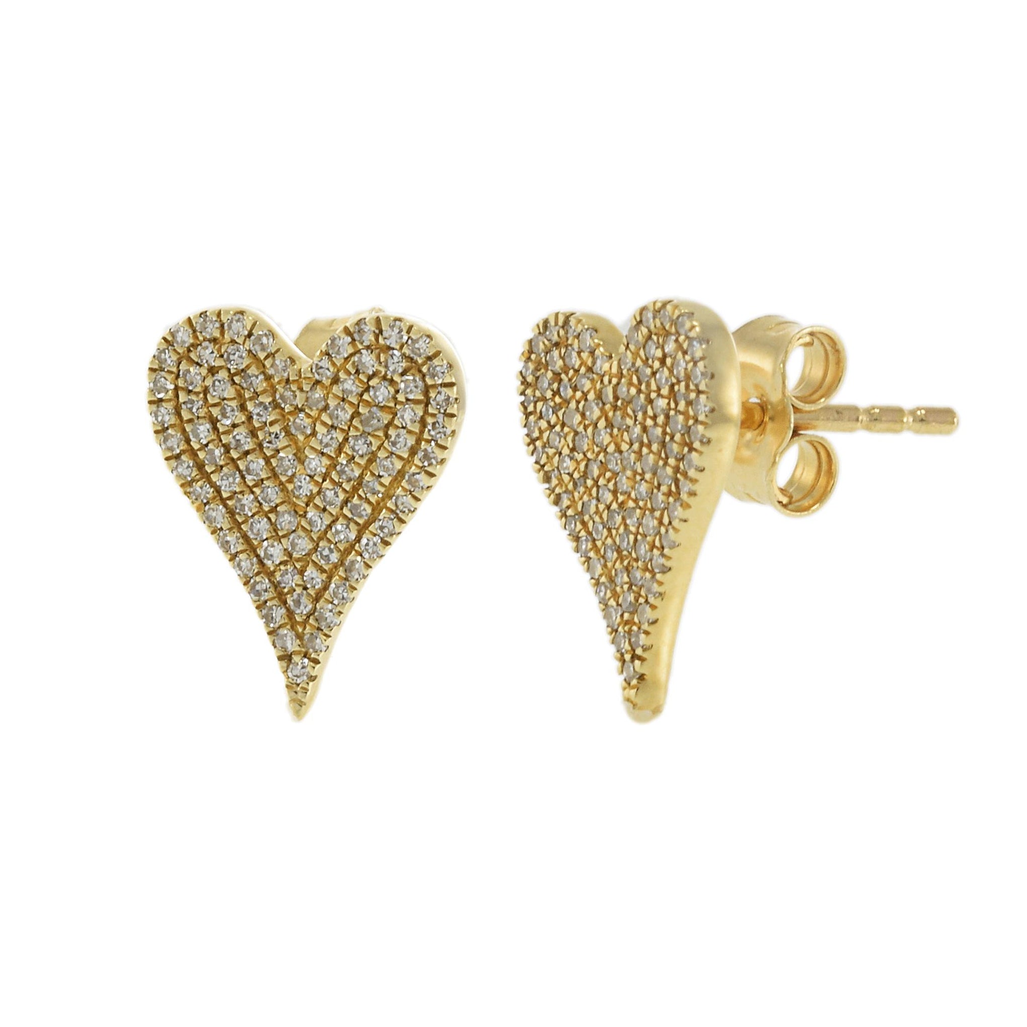 14KT Yellow Gold Pave Heart Diamond Earrings