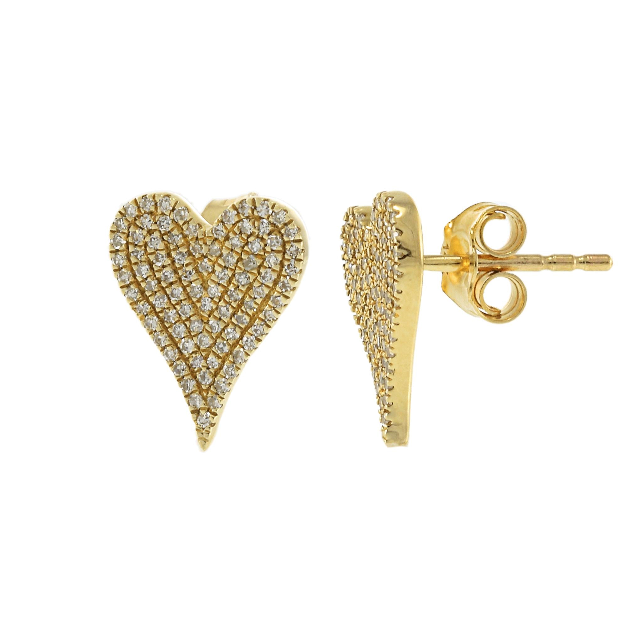 14KT Yellow Gold Pave Heart Diamond Earrings