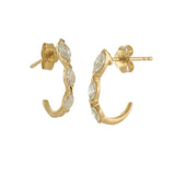 14KT Yellow Gold Three-Stone Marquise Diamond Huggie Earrings