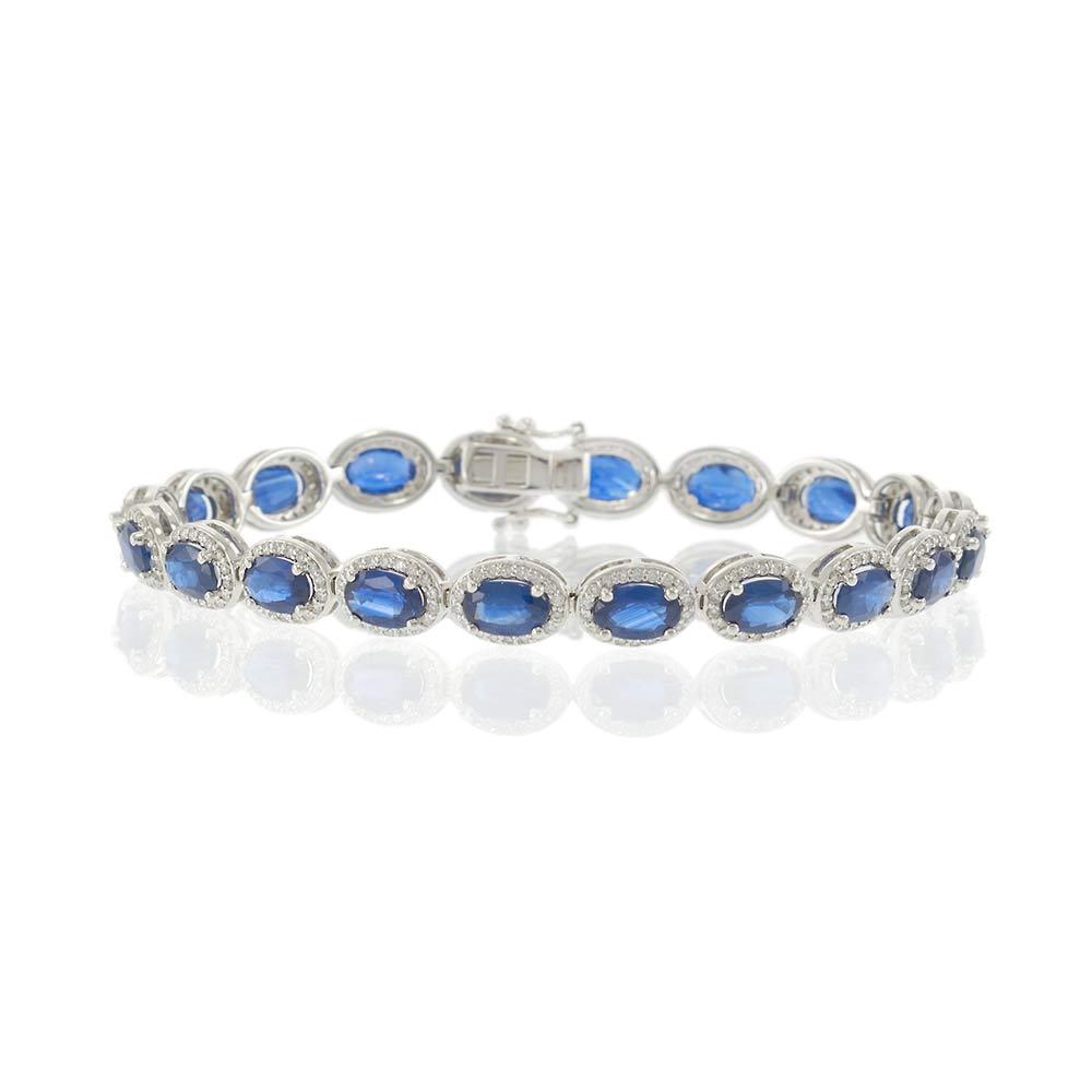 14KT White Gold Oval Sapphire and Diamond Bracelet