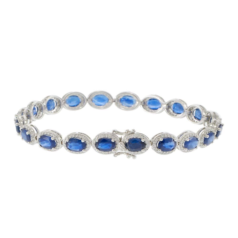14KT White Gold Oval Sapphire and Diamond Bracelet