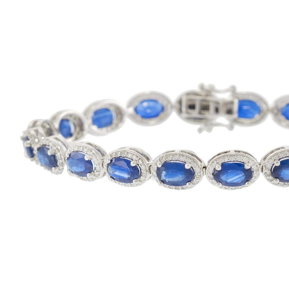 14KT White Gold Oval Sapphire and Diamond Bracelet