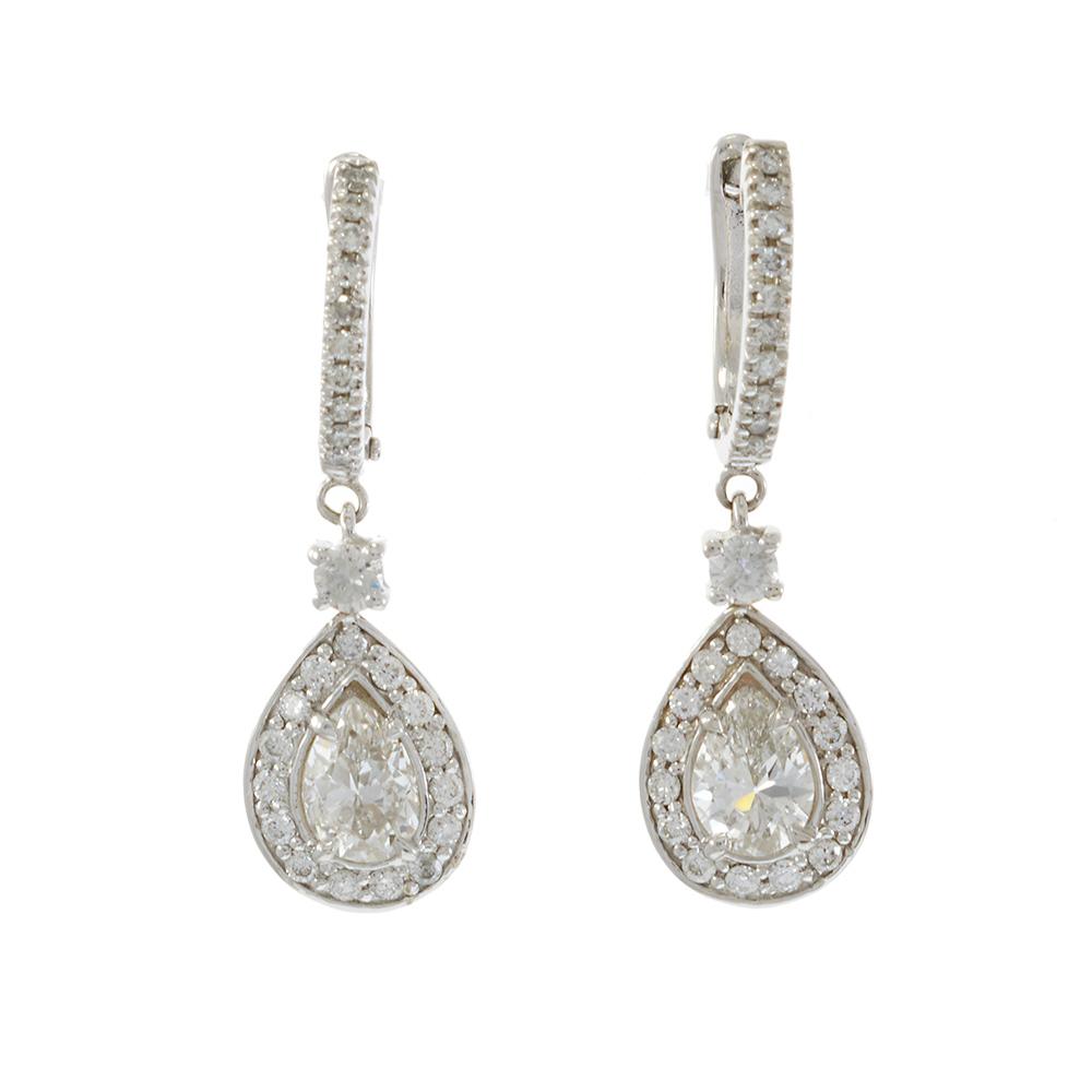14KT White Gold Pear Diamond Drop Earrings