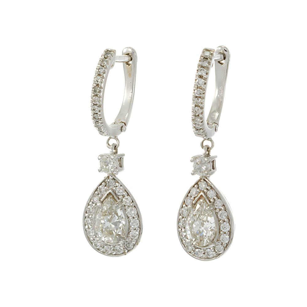 14KT White Gold Pear Diamond Drop Earrings