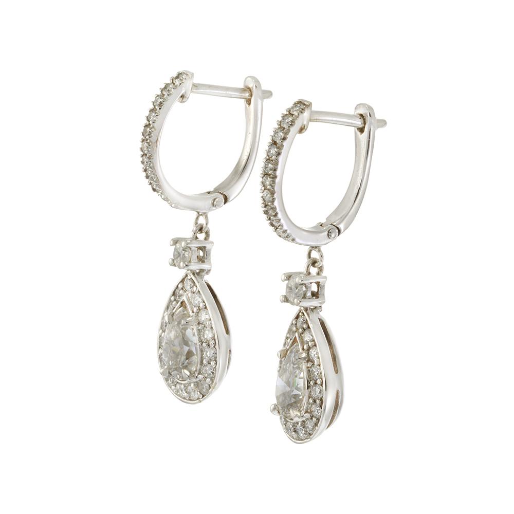 14KT White Gold Pear Diamond Drop Earrings