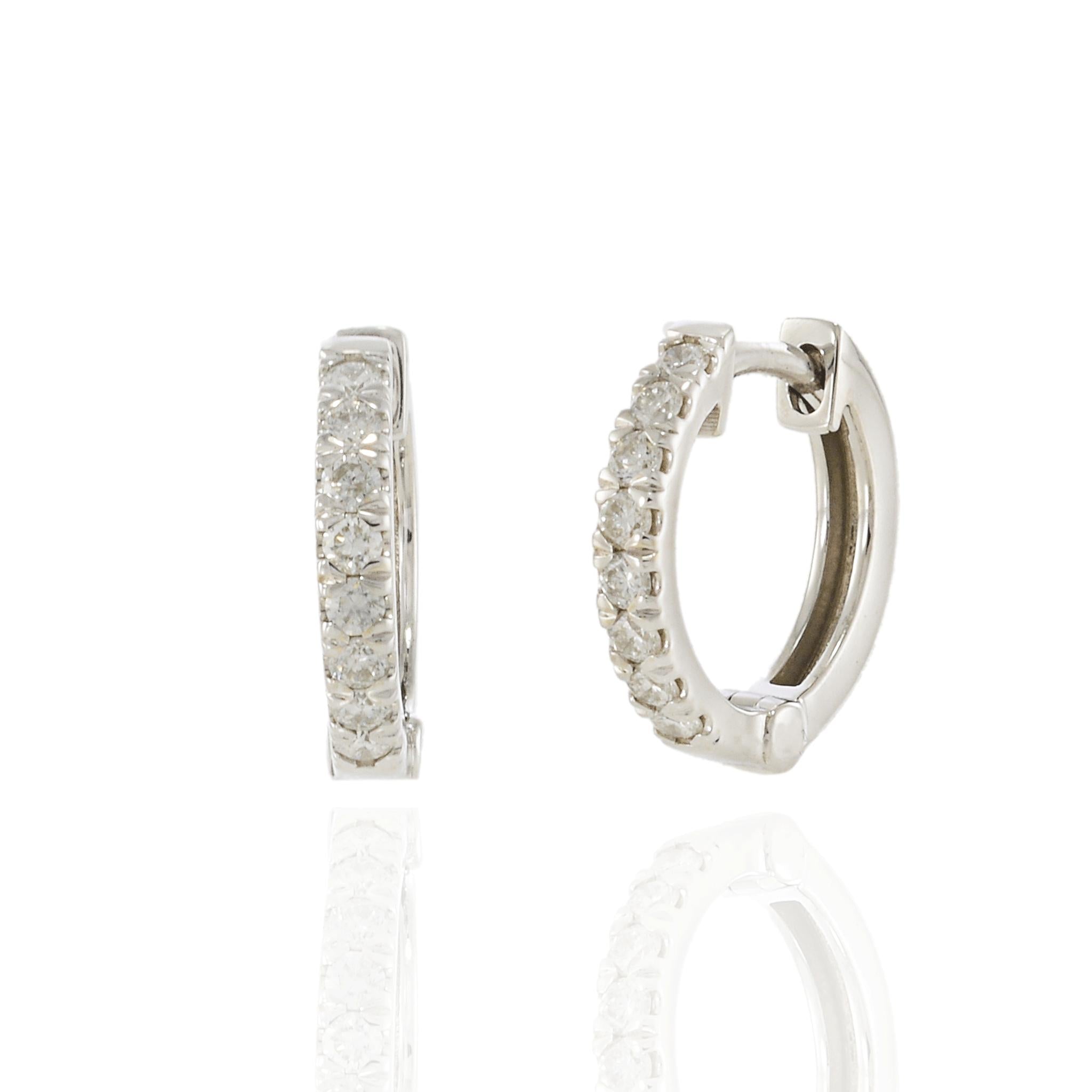 14KT White Gold Diamond Huggie Earrings