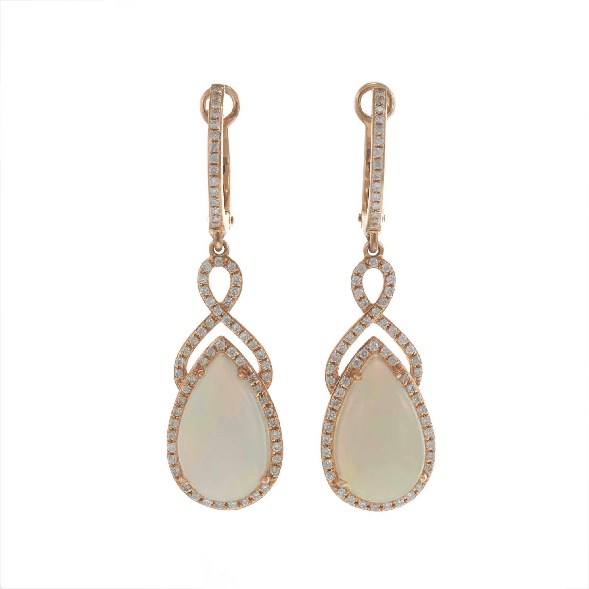 14KT Rose Gold Pear Opal and Diamond Drop Earrings