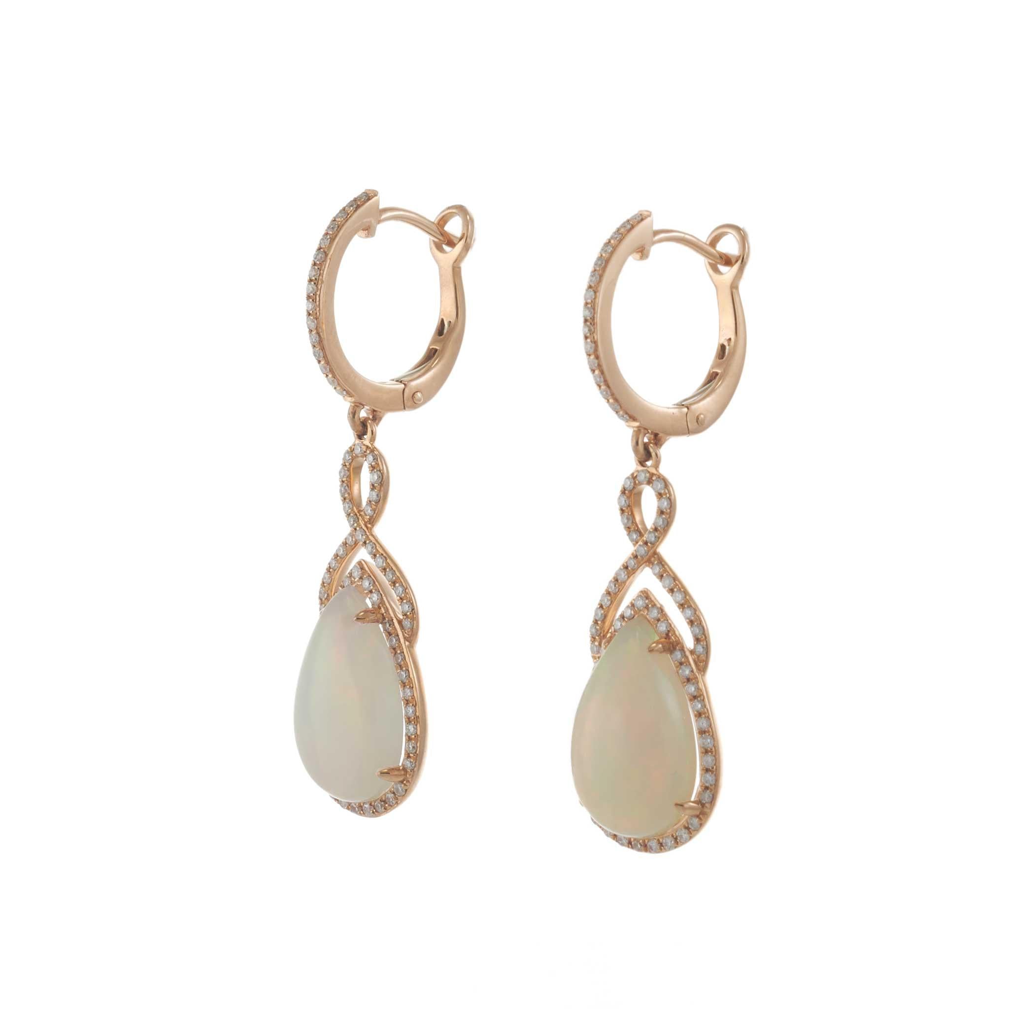 14KT Rose Gold Pear Opal and Diamond Drop Earrings