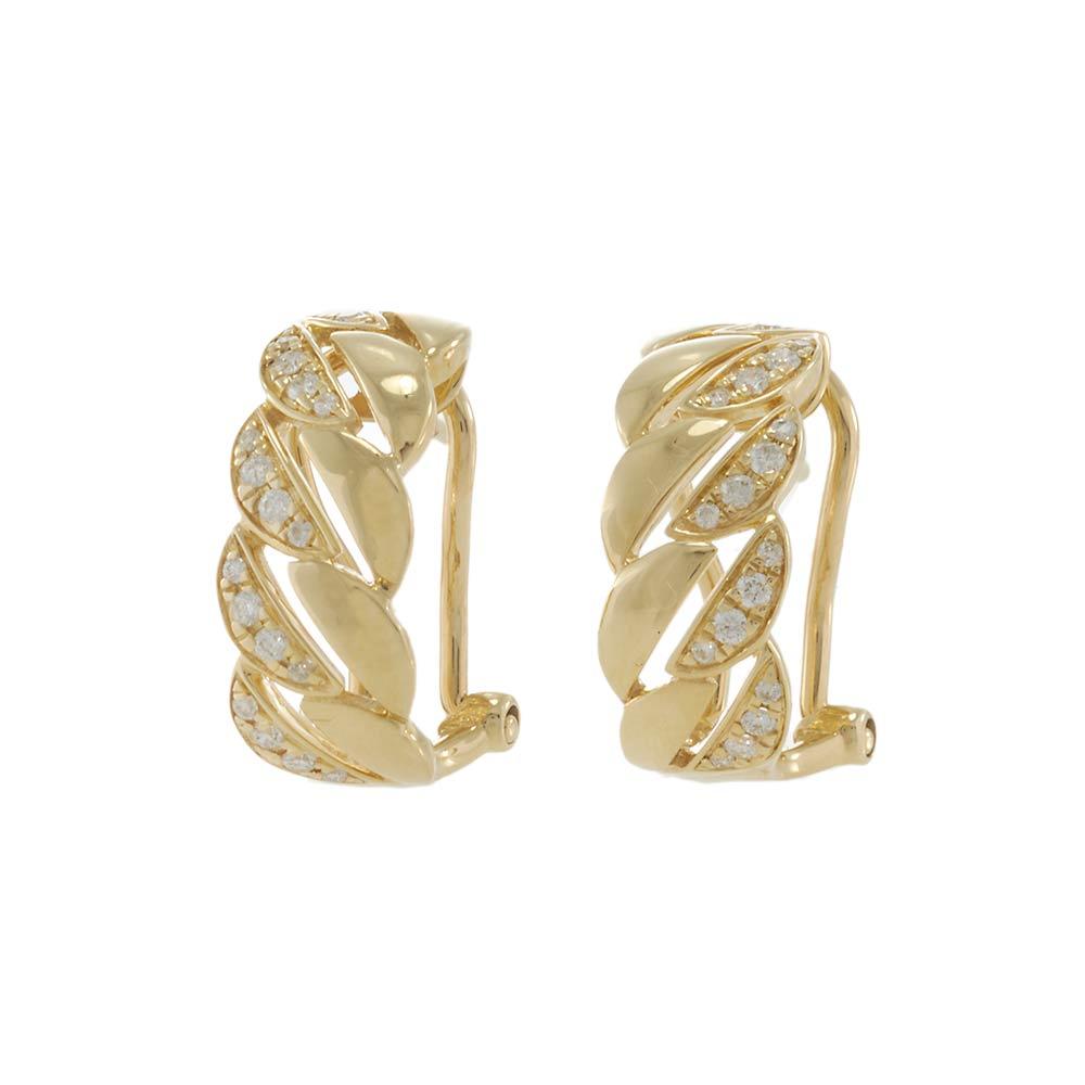 14KT Yellow Gold Diamond Cuban Link Huggie Earrings