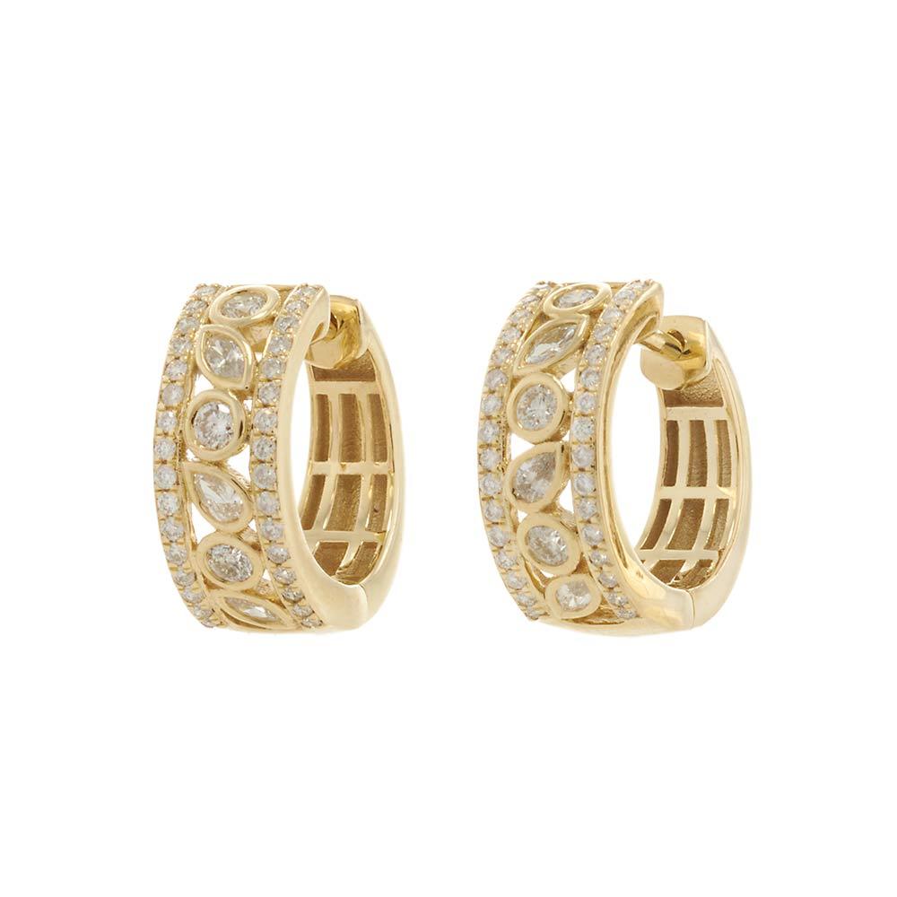 14KT Yellow Gold Multi-Cut Diamond Huggie Earrings