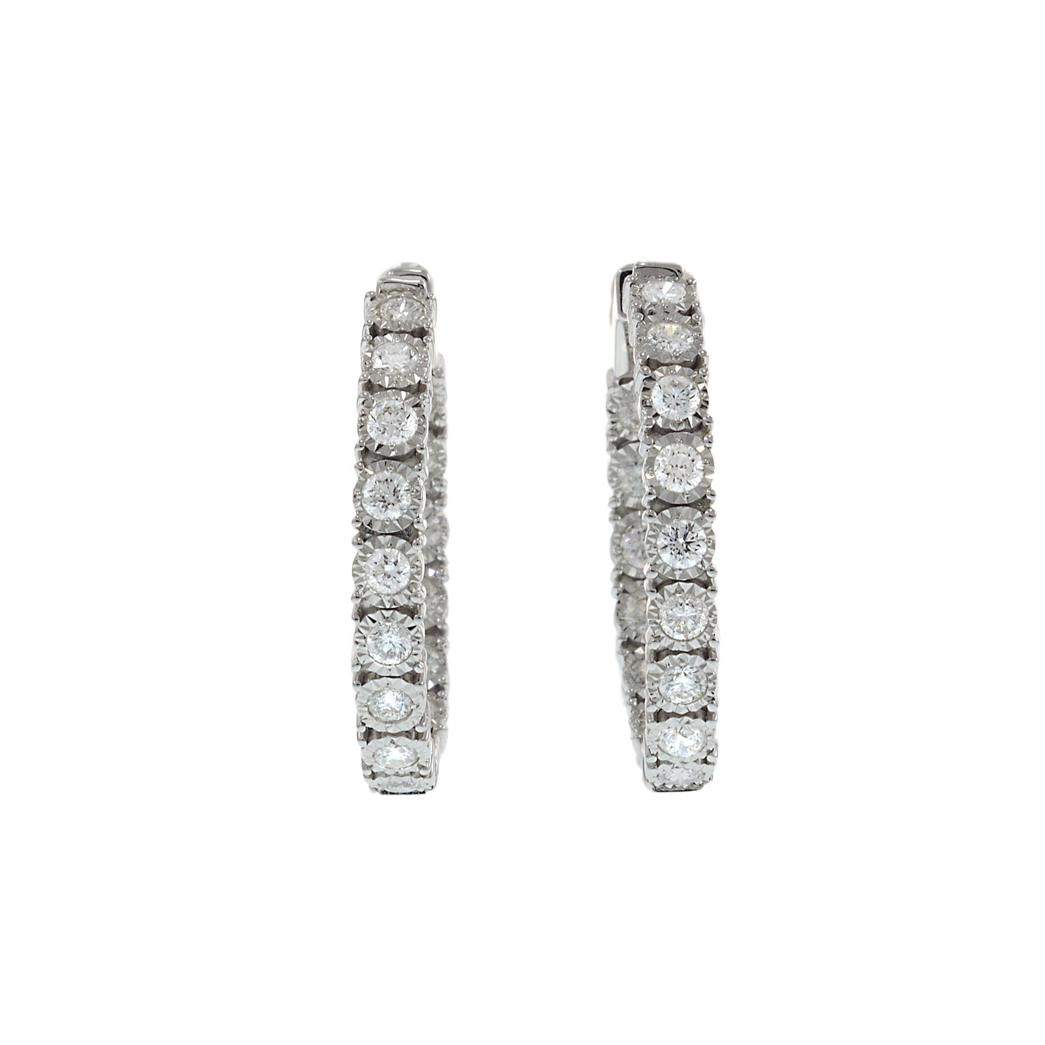 14KT White Gold 28mm In-and-Out Diamond Hoop Earrings