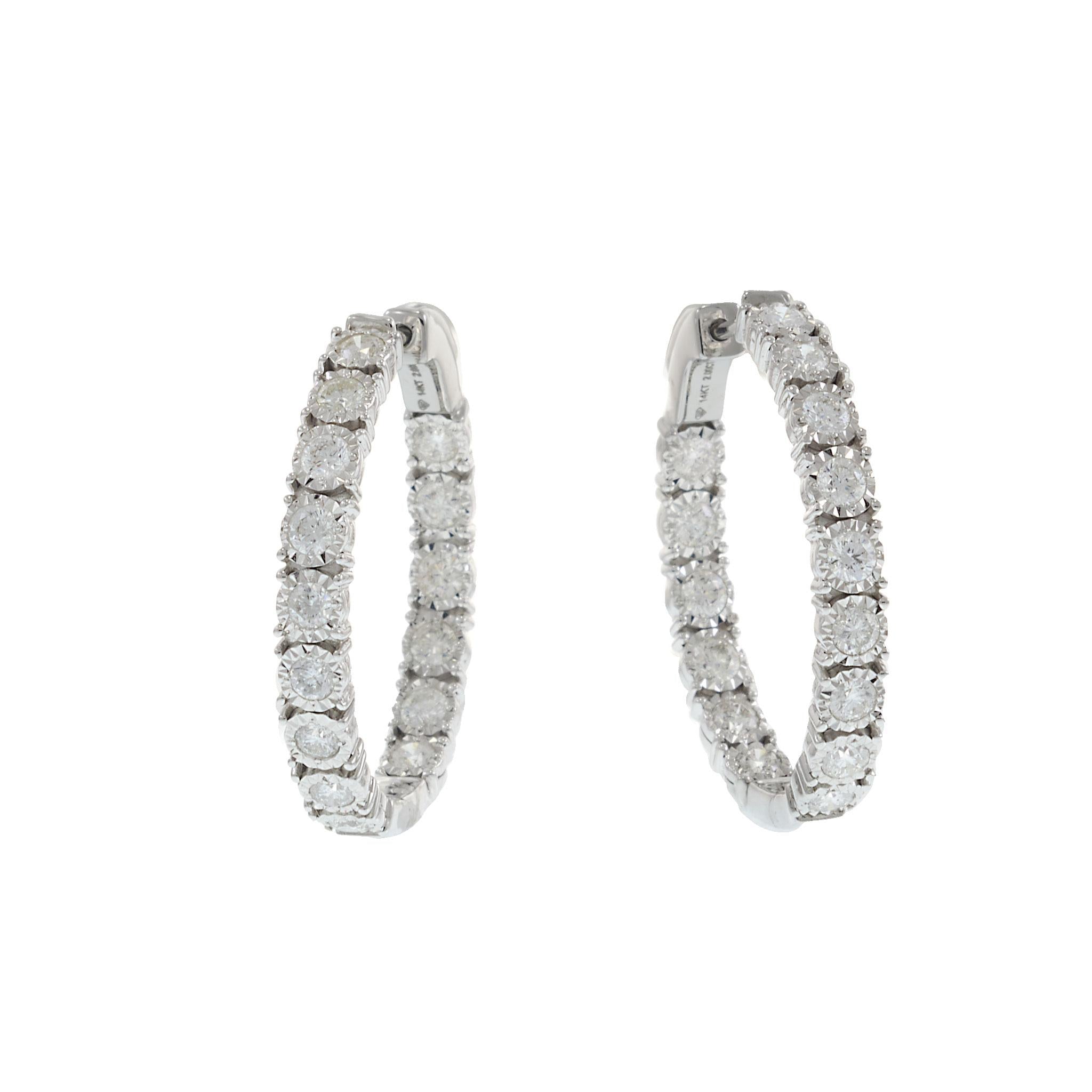 14KT White Gold 28mm In-and-Out Diamond Hoop Earrings