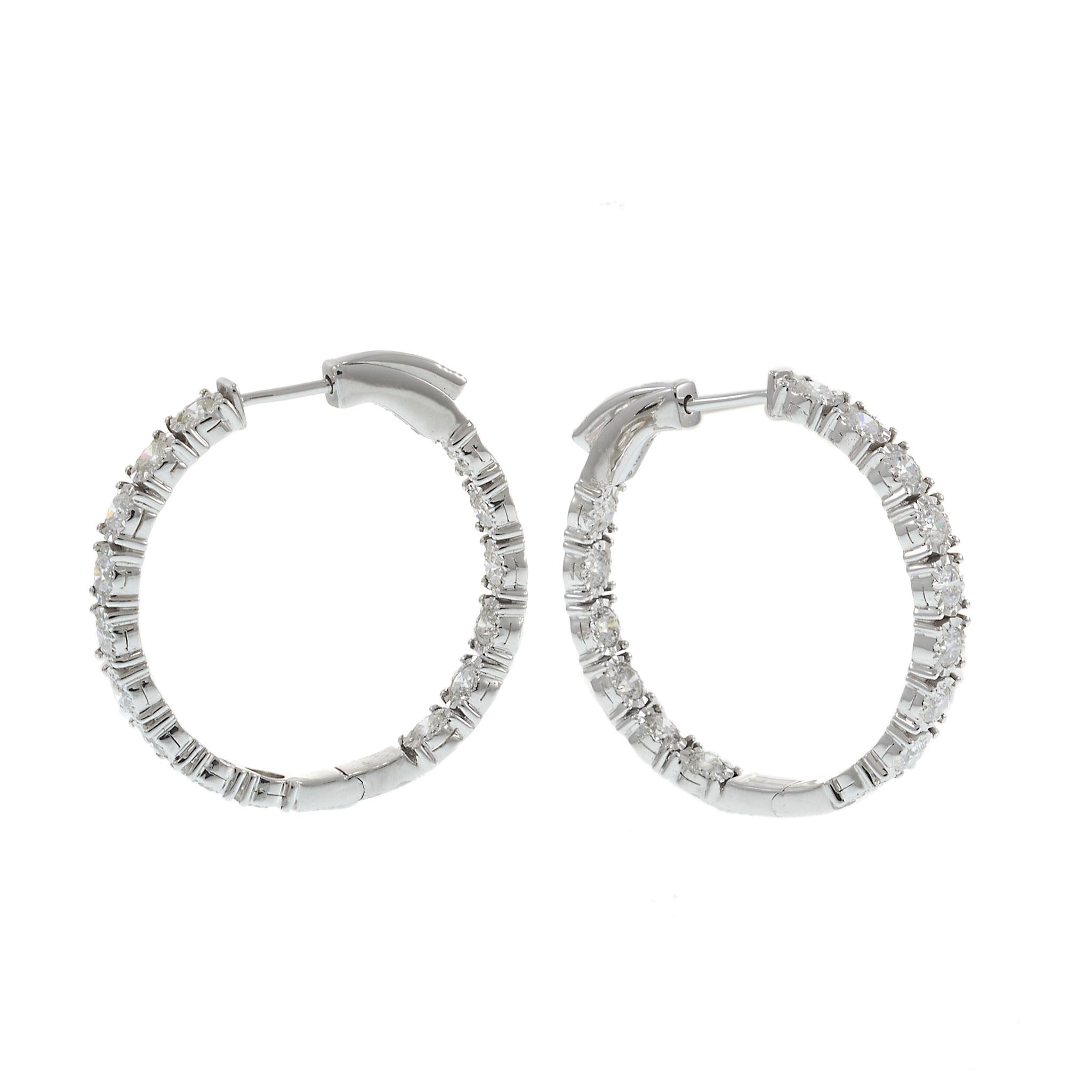 14KT White Gold 28mm In-and-Out Diamond Hoop Earrings