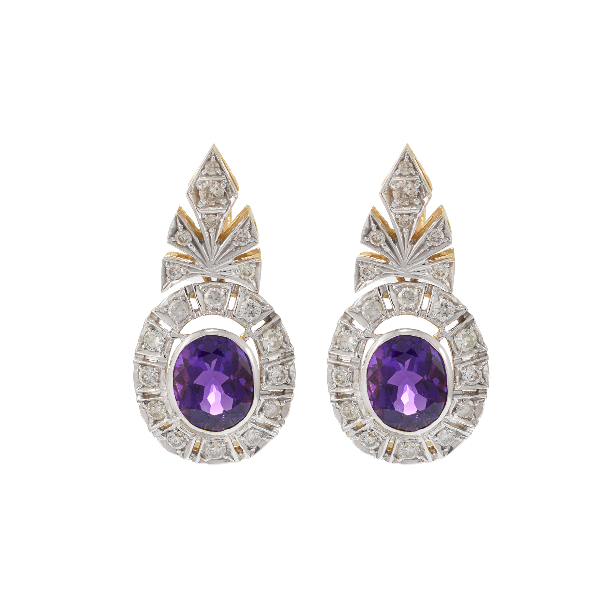 Vintage Retro Era Amethyst and Diamond Drop Earrings