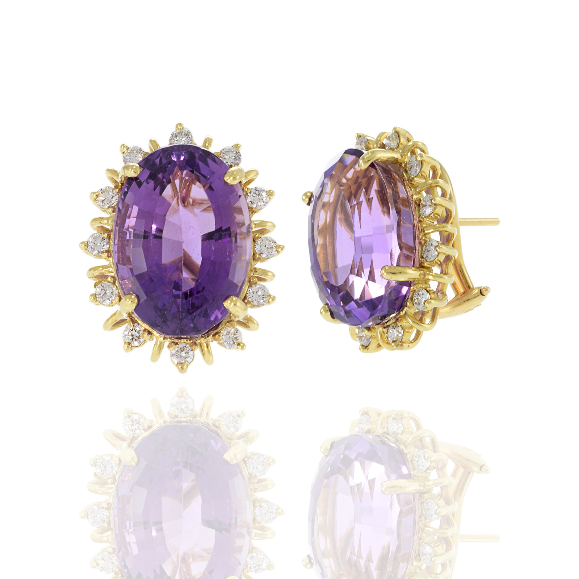 Vintage 14KT Yellow Gold Purple Amethyst and Diamond Earrings