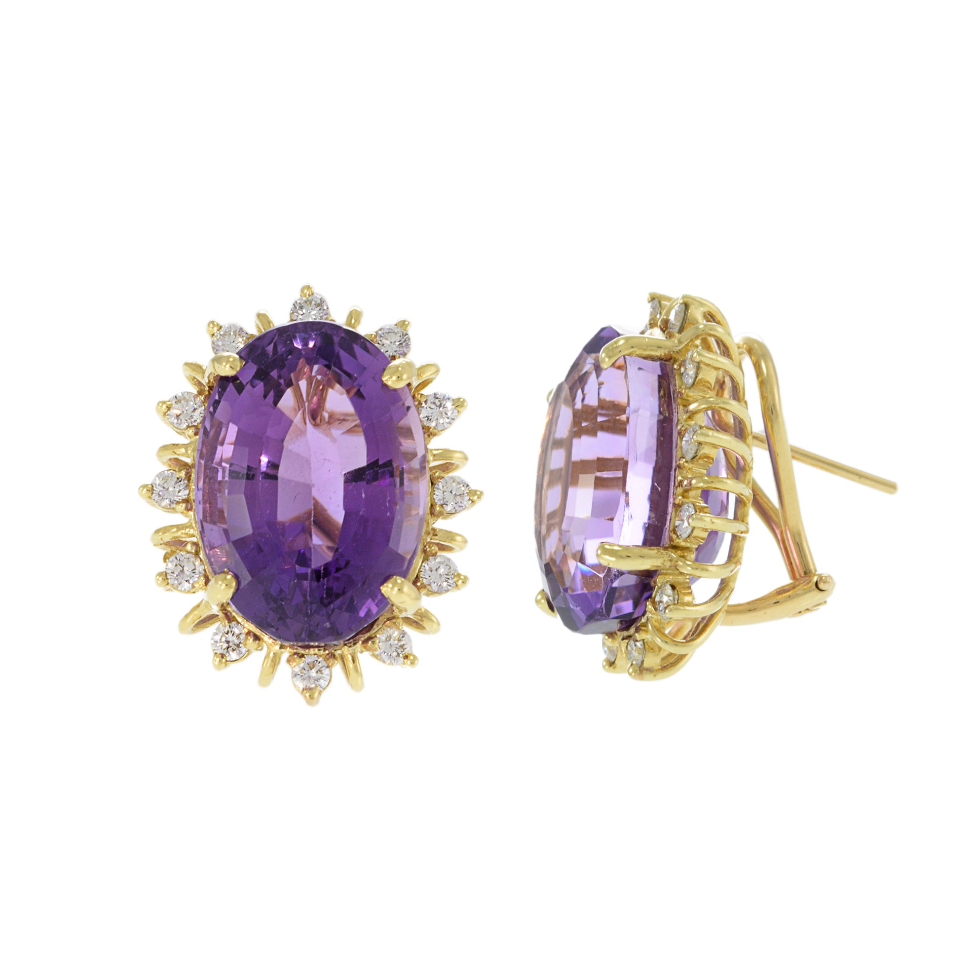 Vintage 14KT Yellow Gold Purple Amethyst and Diamond Earrings