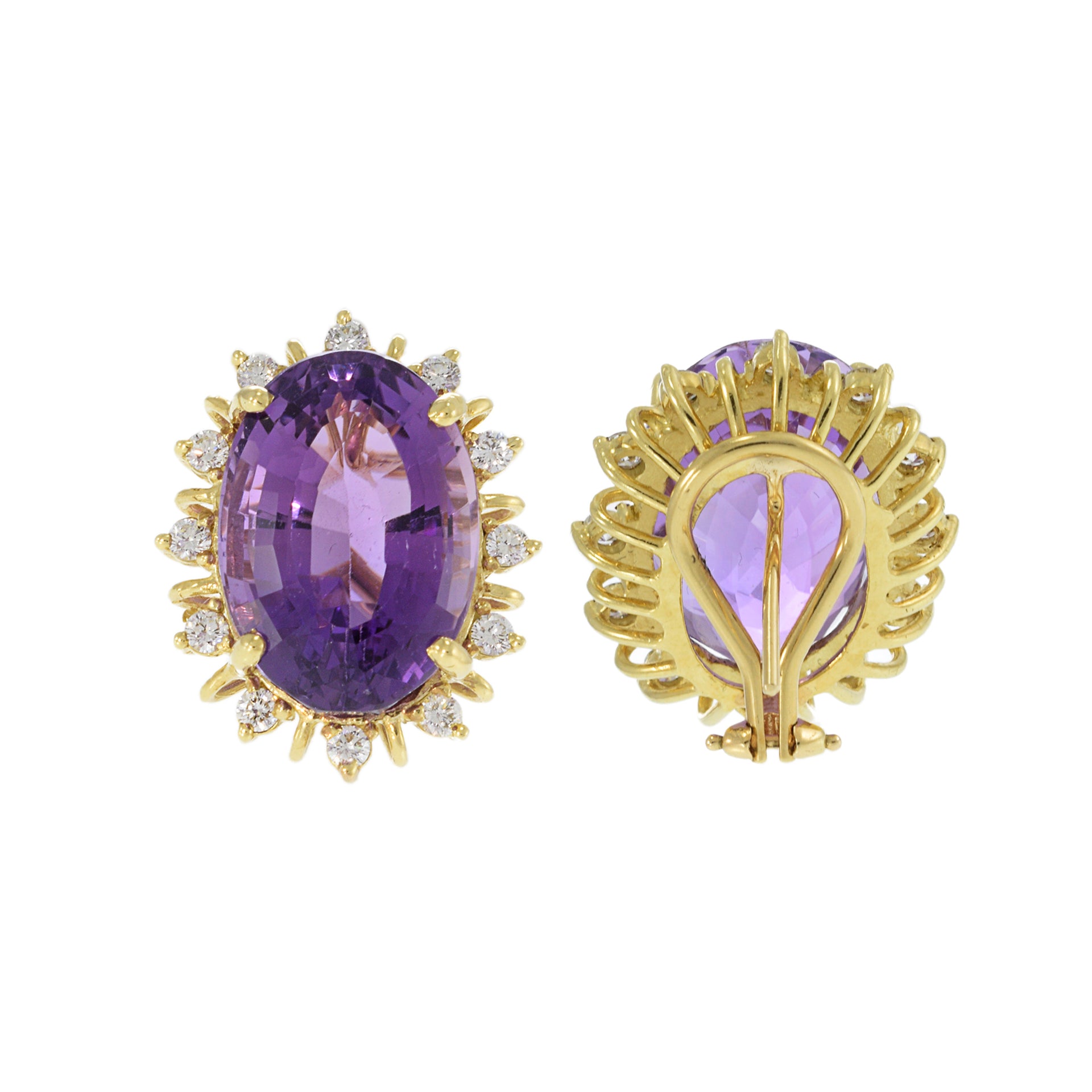 Vintage 14KT Yellow Gold Purple Amethyst and Diamond Earrings