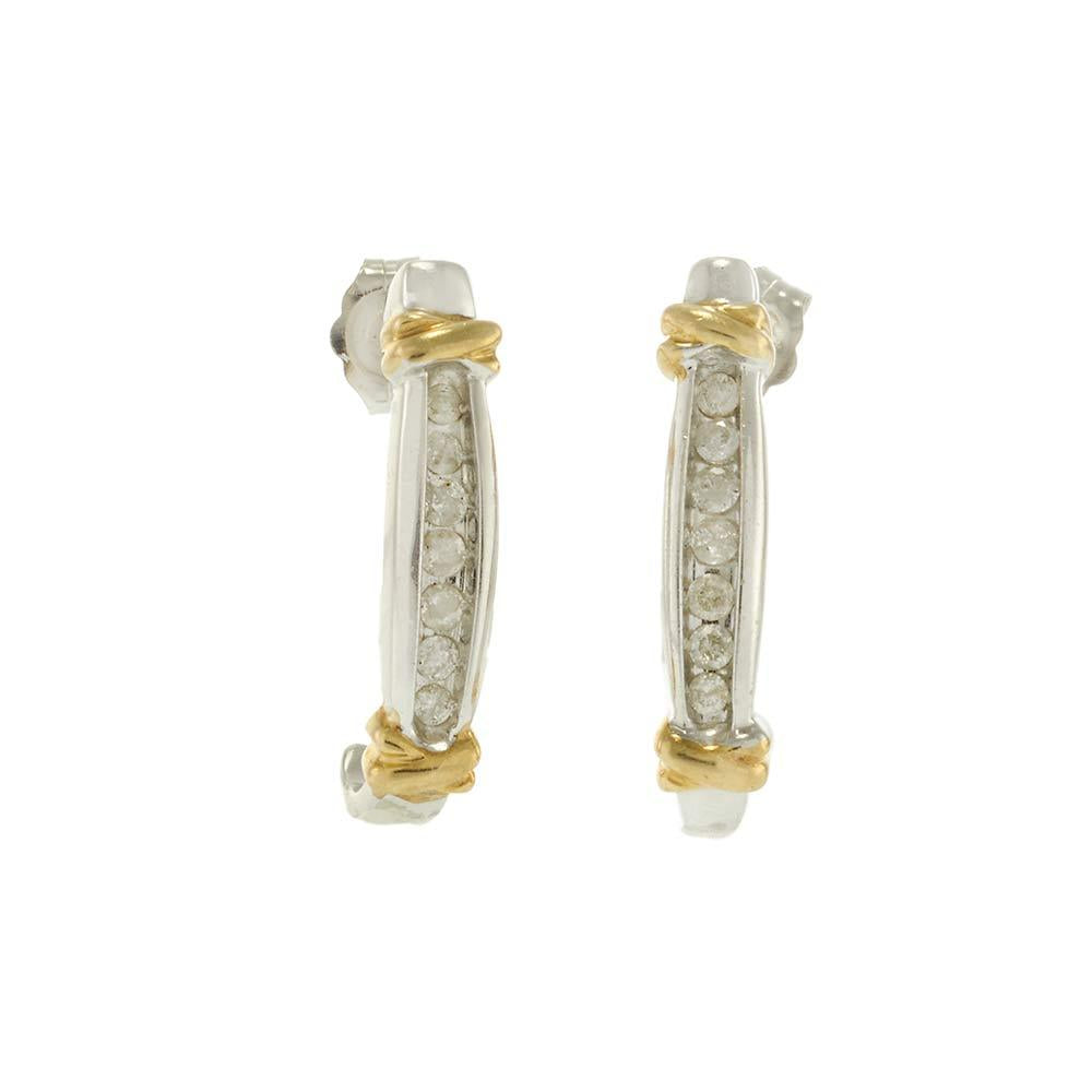 14KT White and Yellow Gold Two-Tone Diamond Half-Hoop Earrings