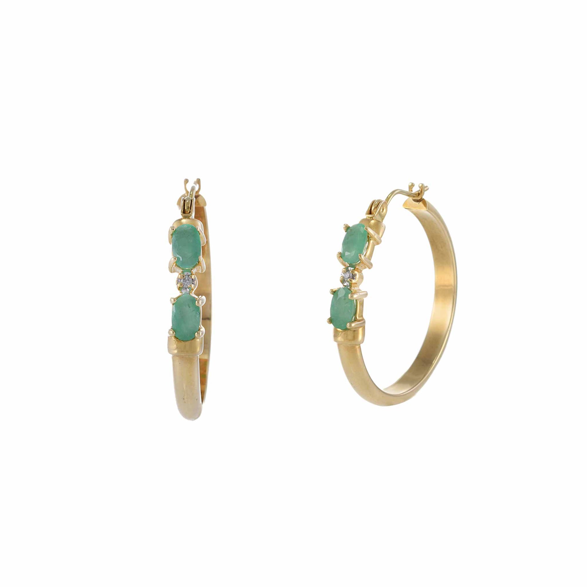 10KT Yellow Gold Emerald Hoop Earrings Emeralds