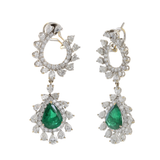 18KT White Gold Genuine Emerald and Diamond Drop Earrings