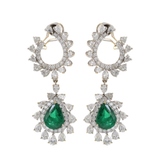 18KT White Gold Genuine Emerald and Diamond Drop Earrings