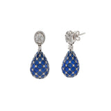 14KT White Gold Cabochon Sapphire And Diamond Drop Earrings