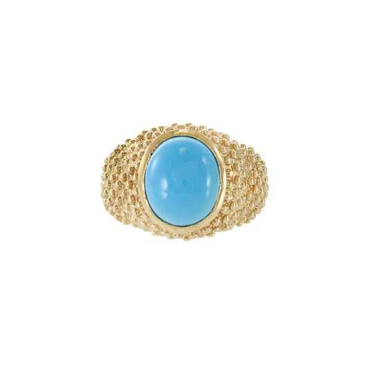 Vintage 1970s 14KT Yellow Gold Turquoise Ring