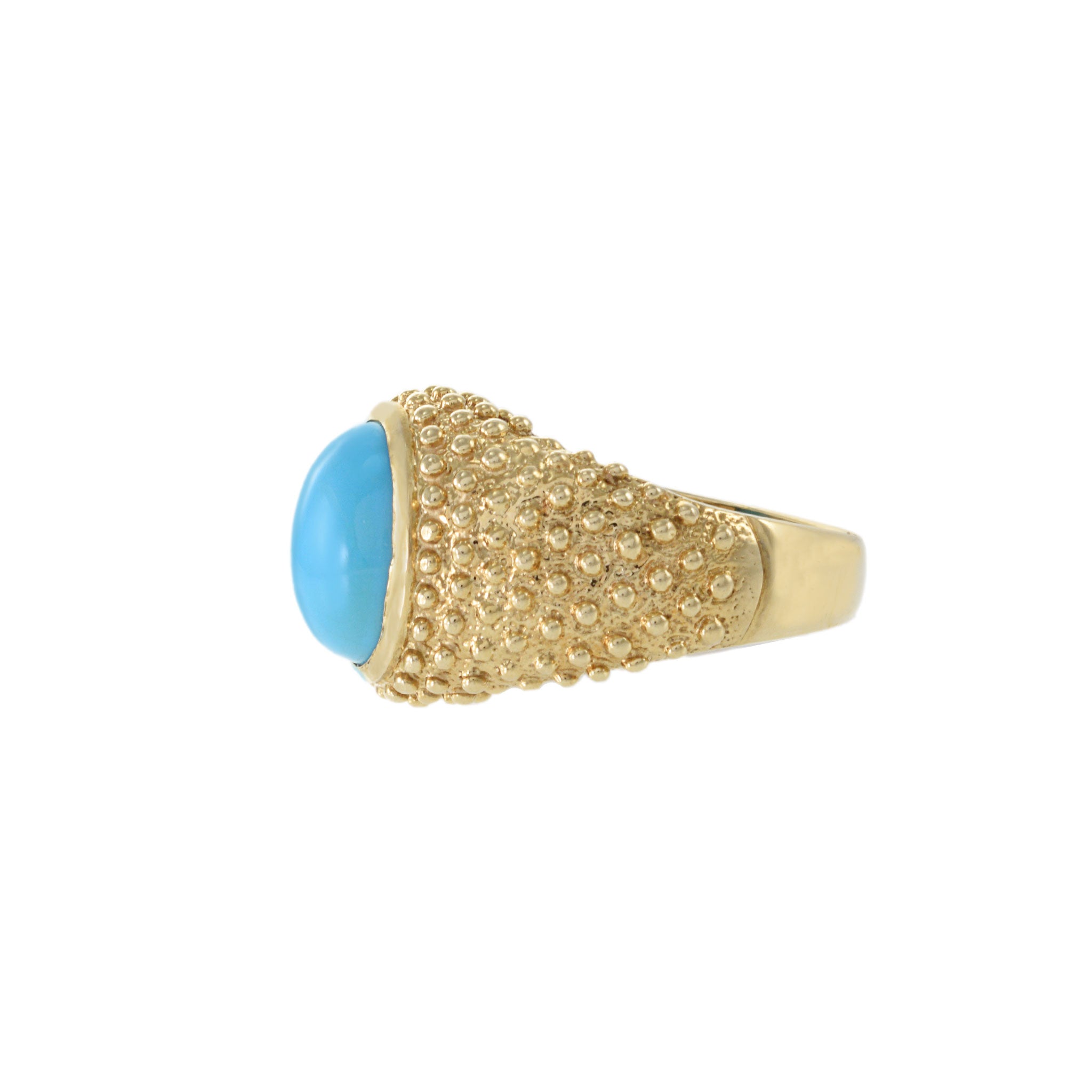 Vintage 1970s 14KT Yellow Gold Turquoise Ring