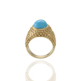 Vintage 1970s 14KT Yellow Gold Turquoise Ring