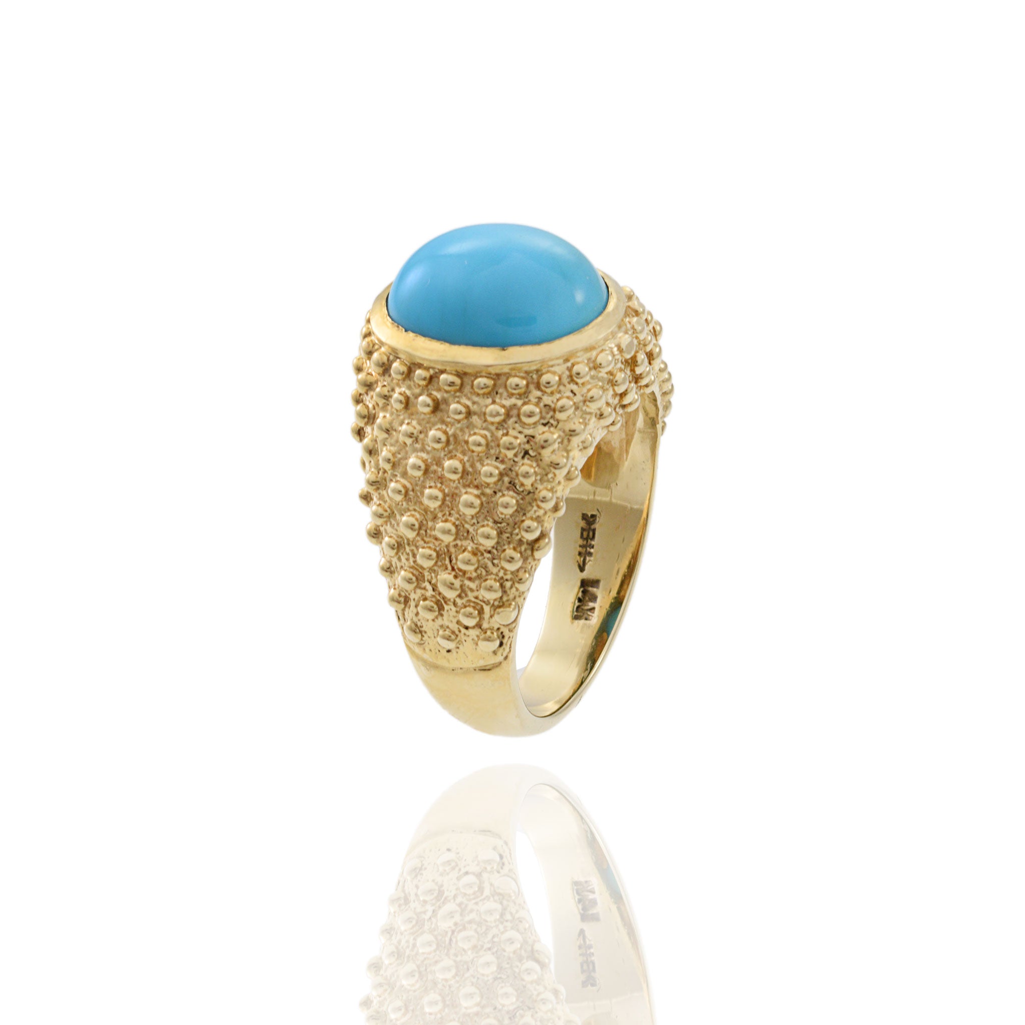 Vintage 1970s 14KT Yellow Gold Turquoise Ring