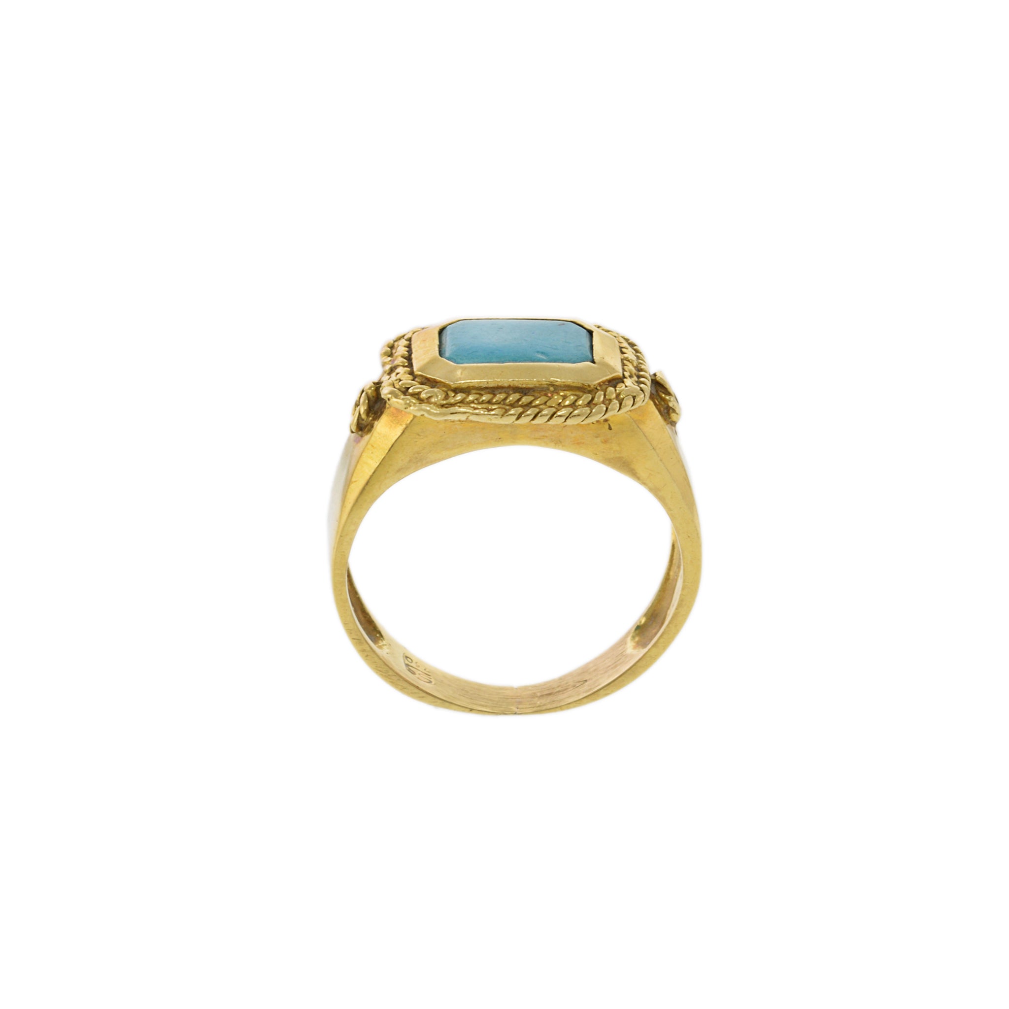 18KT Yellow Gold Retro Era Turquoise Inlay Ring with Double Rope Design