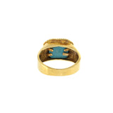 18KT Yellow Gold Retro Era Turquoise Inlay Ring with Double Rope Design