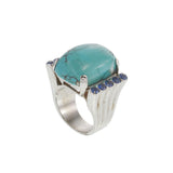 Vintage Retro Era 14KT White Gold Turquoise & Blue Sapphire Cocktail Ring