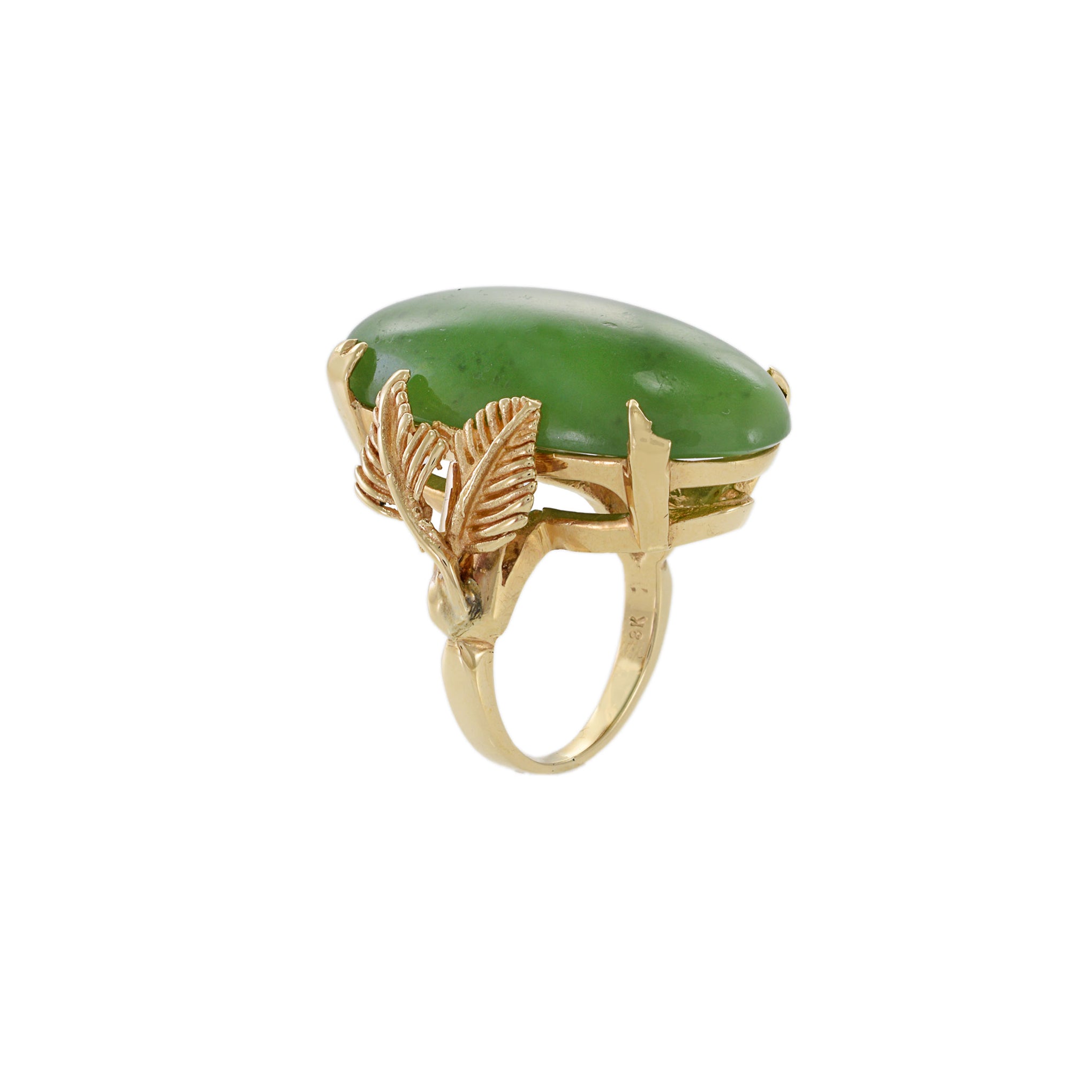 Estate Retro Era 18KT Yellow Gold Genuine Opal Jade Ring