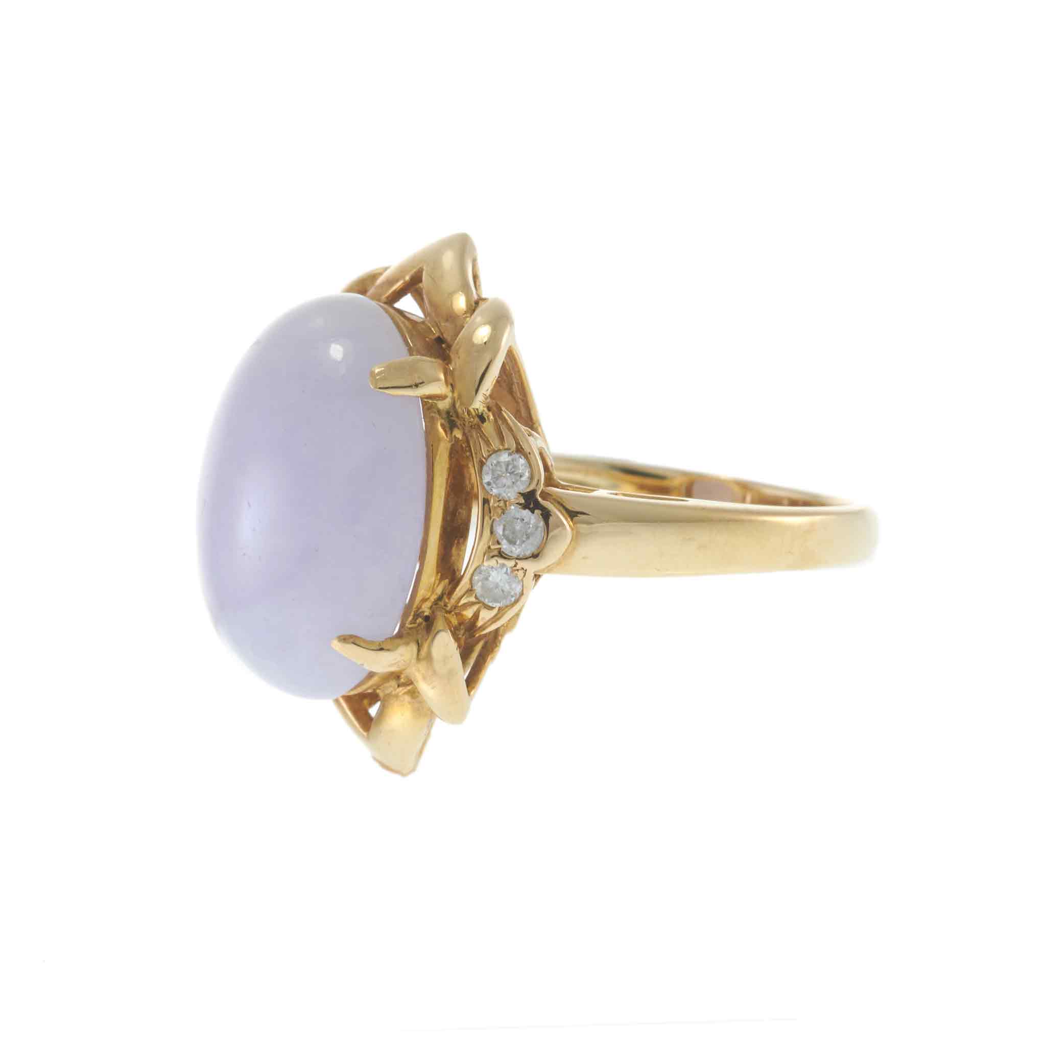 Estate 14KT Yellow Gold Lavender Jade And Diamond Ring