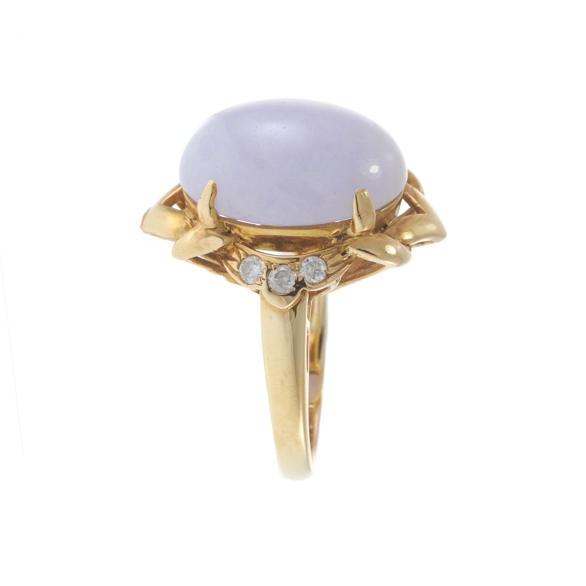 Estate 14KT Yellow Gold Lavender Jade And Diamond Ring