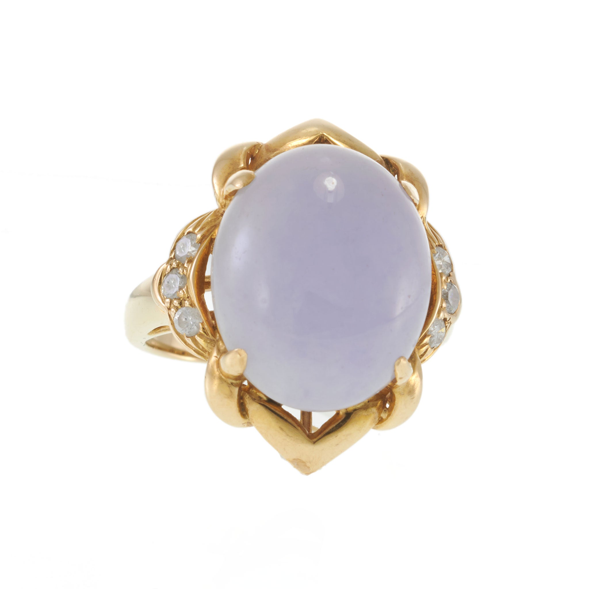 Estate 14KT Yellow Gold Lavender Jade And Diamond Ring