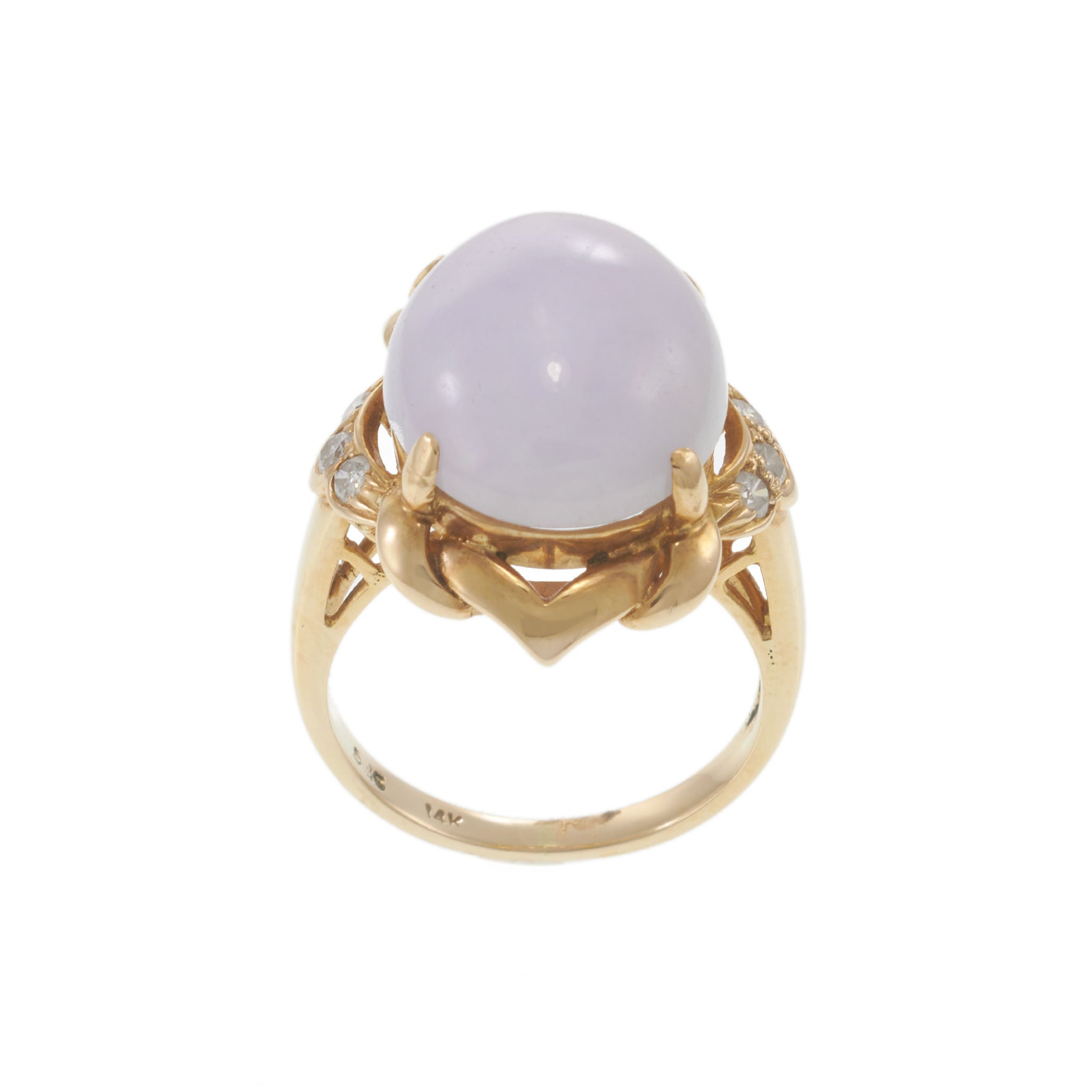 Estate 14KT Yellow Gold Lavender Jade And Diamond Ring