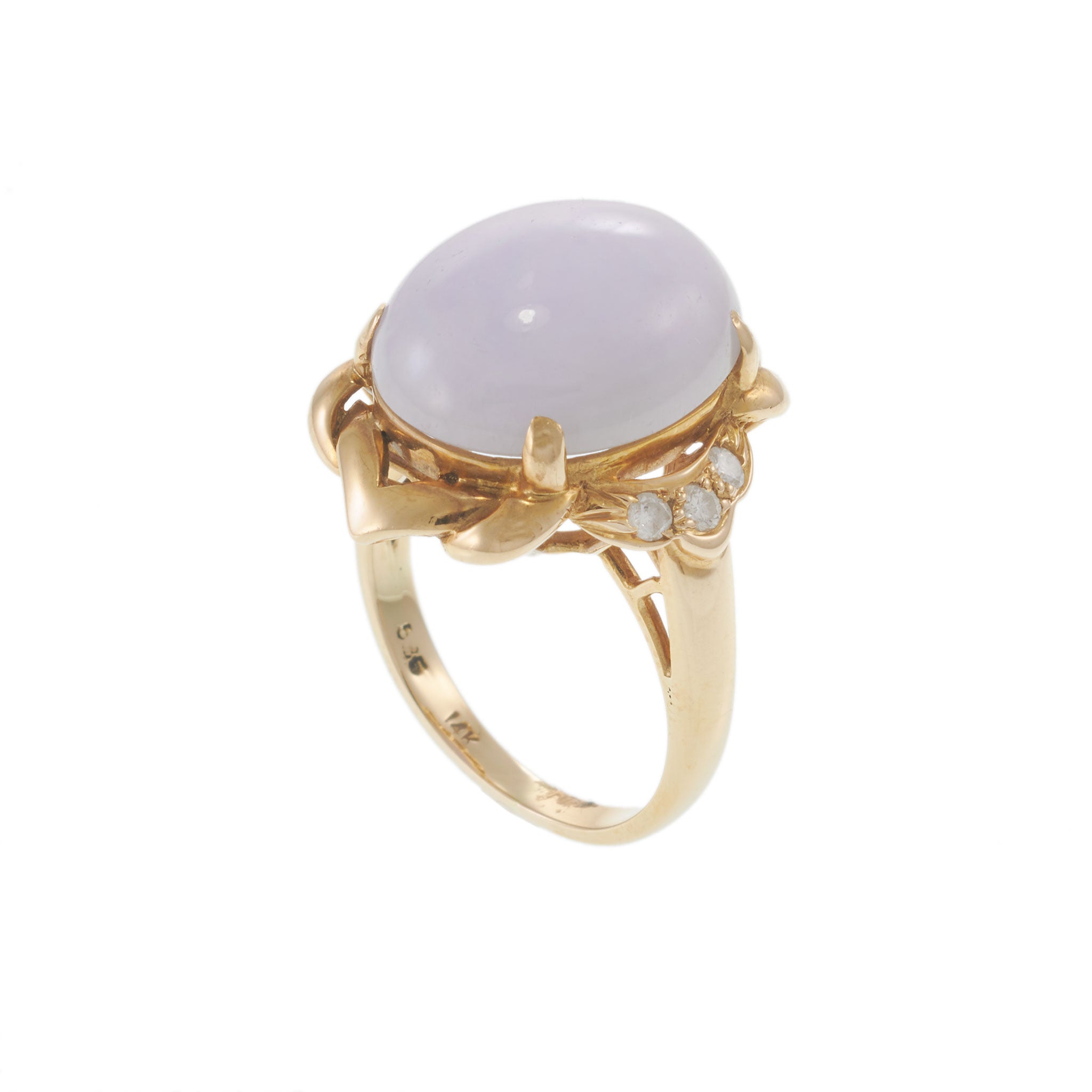 Estate 14KT Yellow Gold Lavender Jade And Diamond Ring
