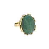 Estate 1970s 18KT Yellow Gold Oval Green Jade Ring