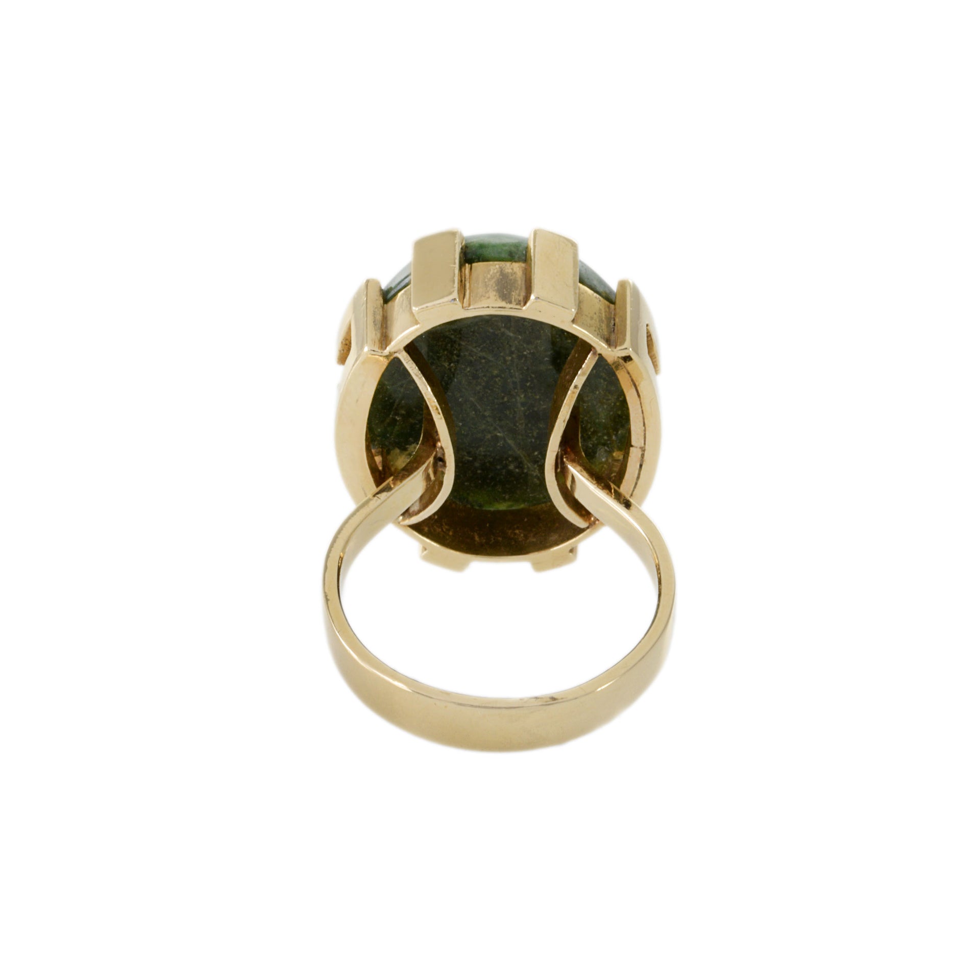 Estate 1970s 18KT Yellow Gold Oval Green Jade Ring