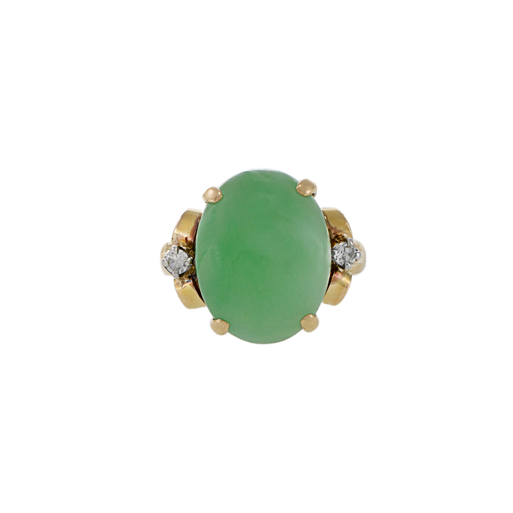 14KT Yellow Gold Retro Era Jade And Diamond Ring