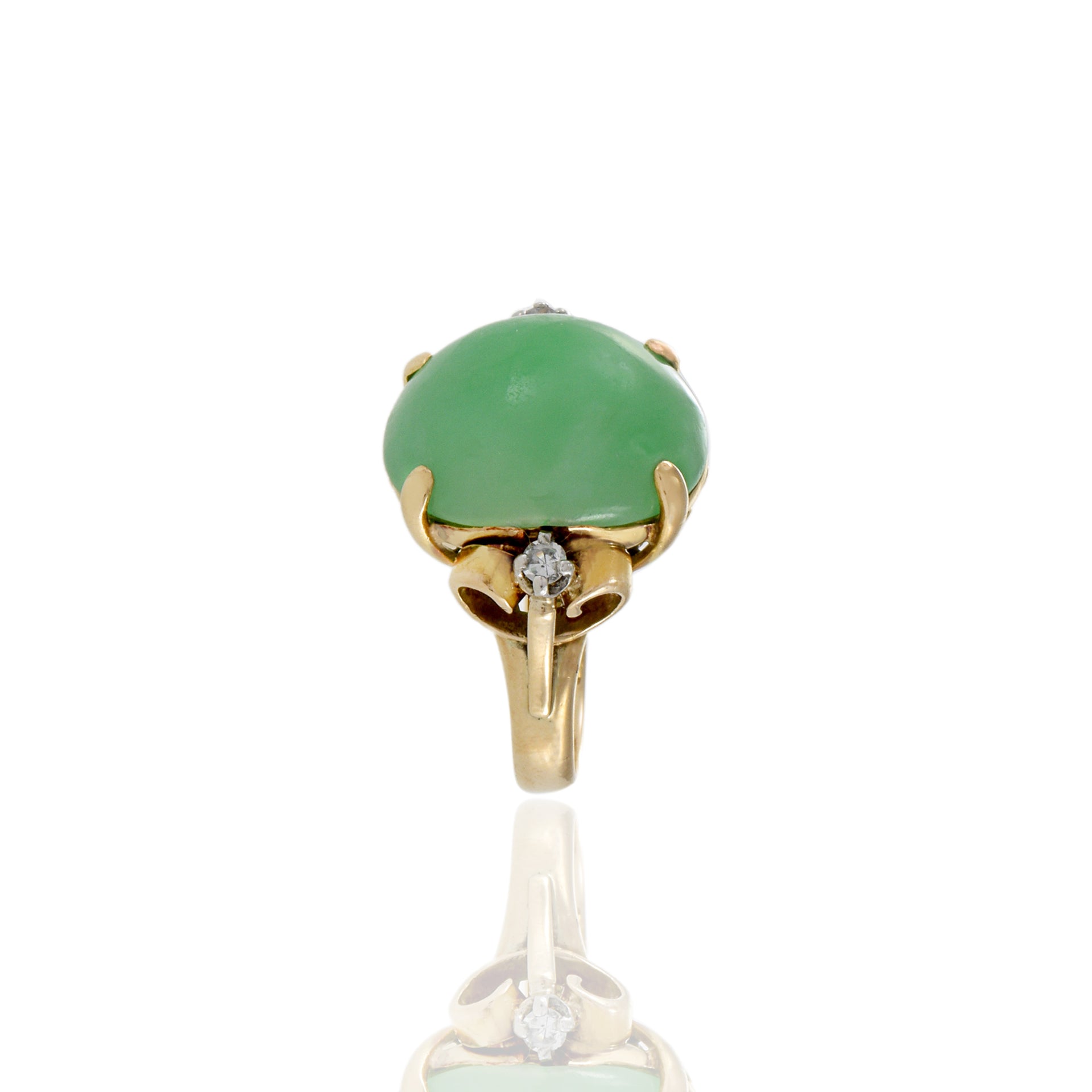 14KT Yellow Gold Retro Era Jade And Diamond Ring