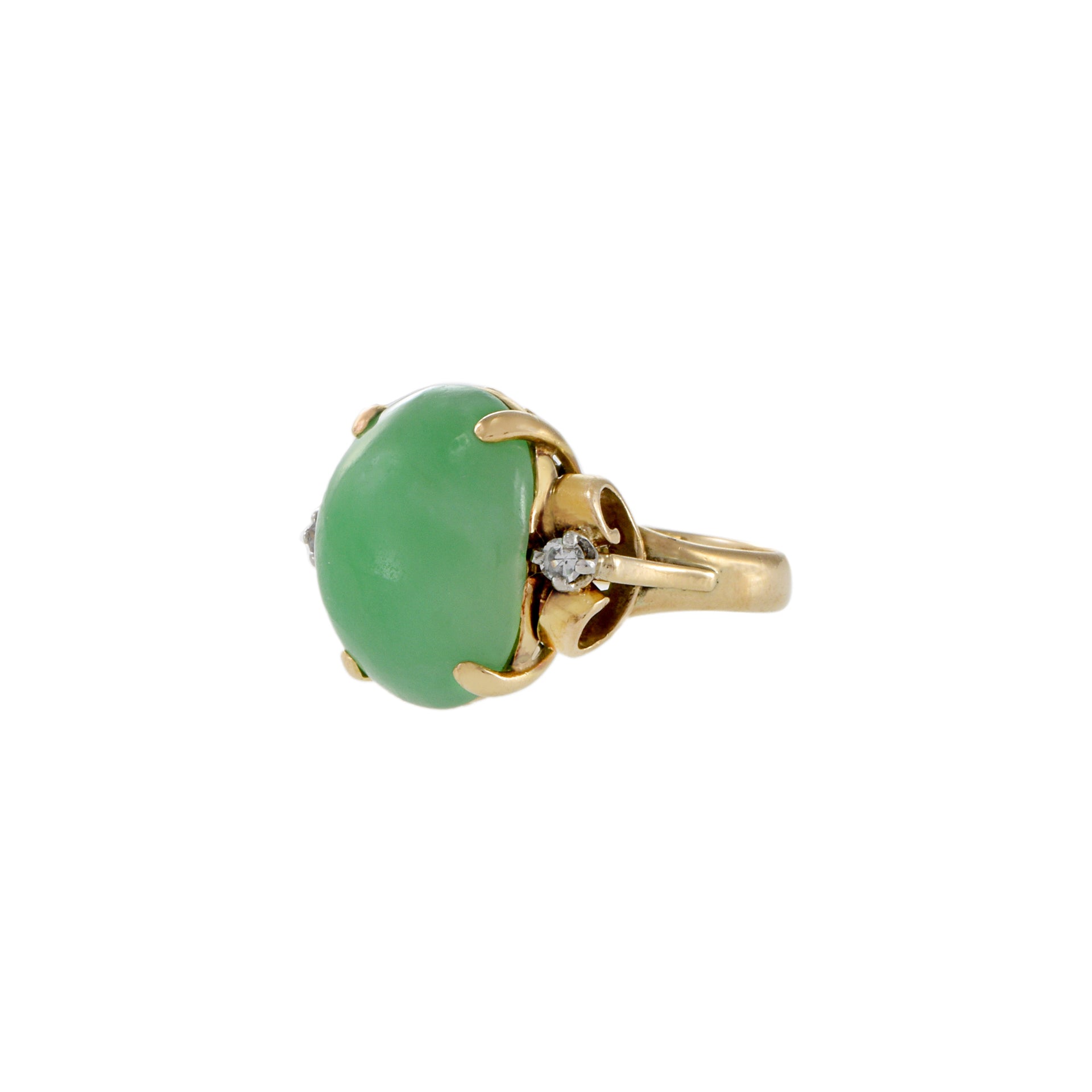 14KT Yellow Gold Retro Era Jade And Diamond Ring