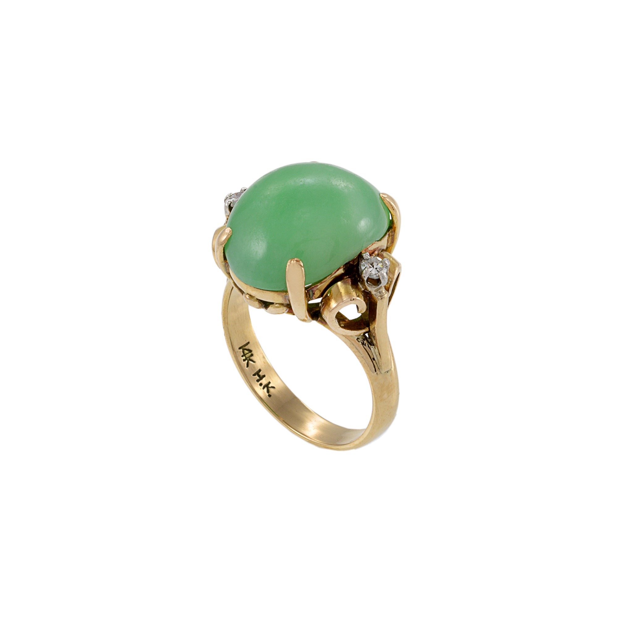 14KT Yellow Gold Retro Era Jade And Diamond Ring