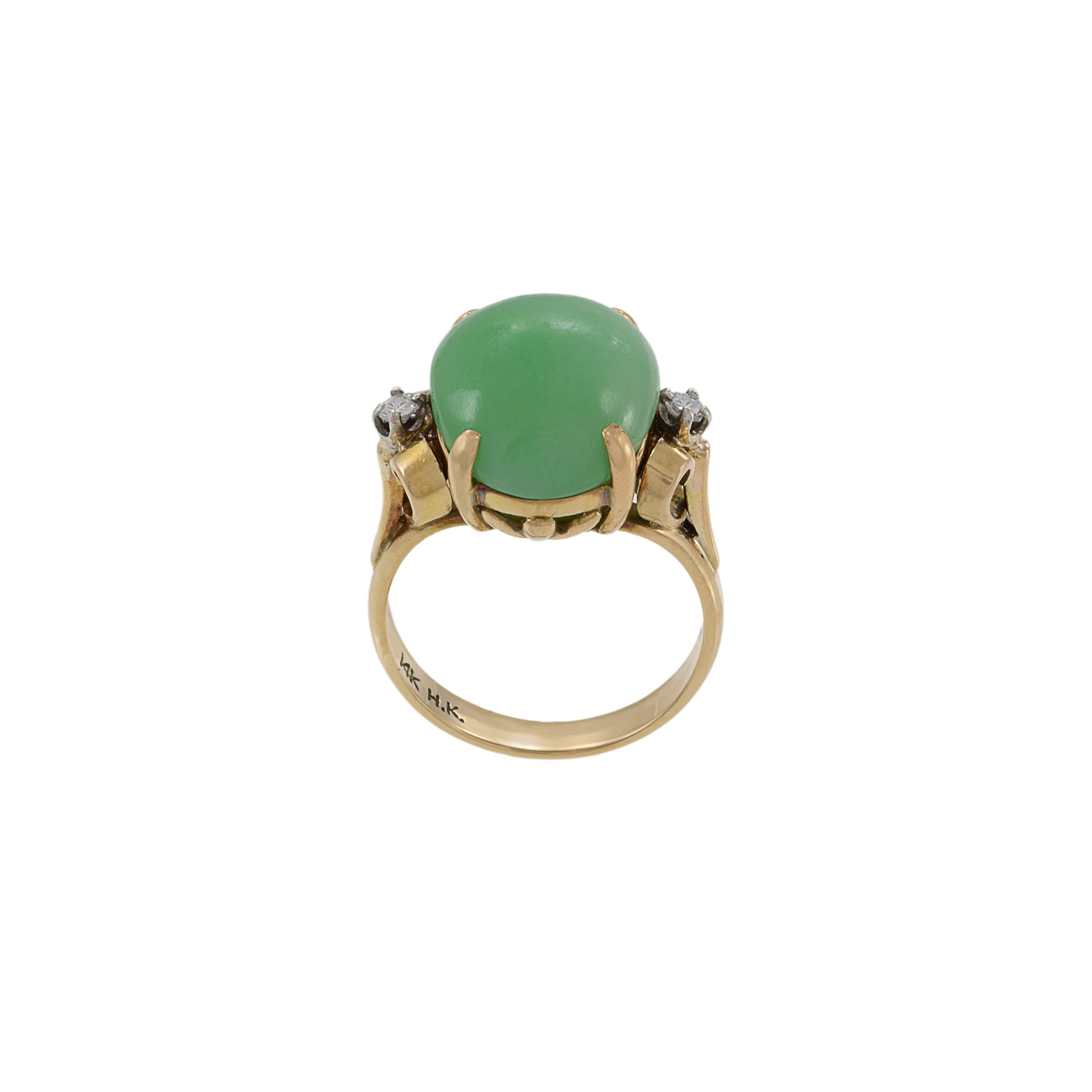 14KT Yellow Gold Retro Era Jade And Diamond Ring